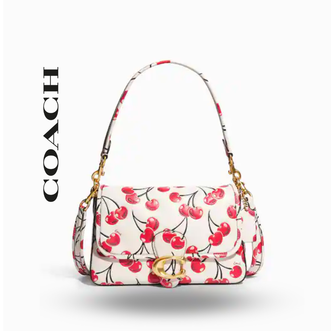 COACH Cherries Print Shoulder Bag in White