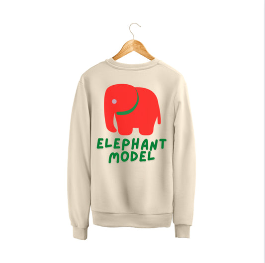 Beige Elephant Model Sweatshirt UNISEX Red Elephant