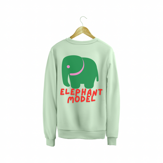 Light Green Elephant Model Sweatshirt with Green Big Elephant